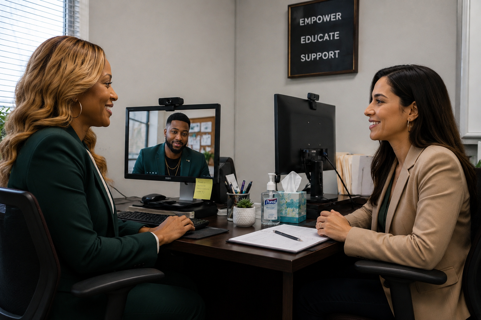 Clinical supervisor meeting with a social worker via telehealth